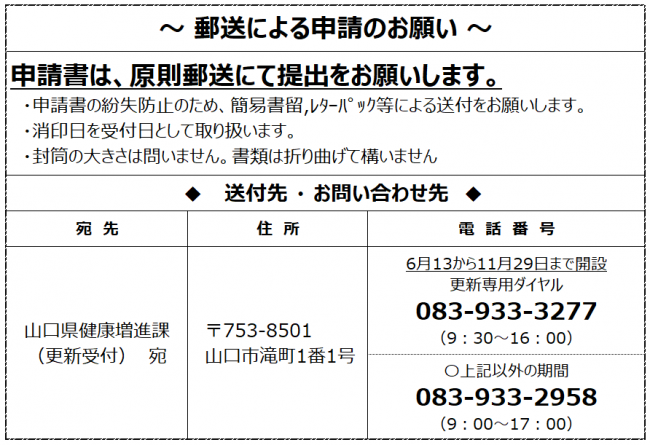 郵送による申請のお願い