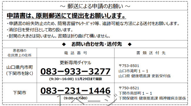 郵送による申請のお願い