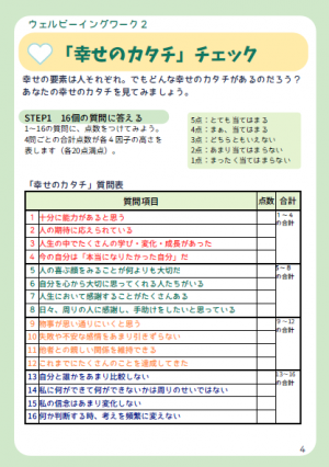 ウェルビーイングワークブック（中学生・高校生・大学生向け）ワーク例①