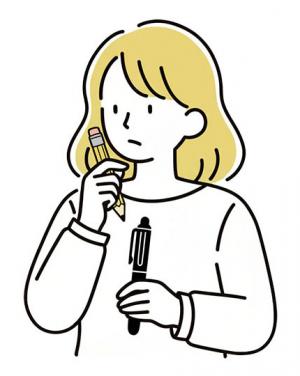 鉛筆とボールペンを持っている人