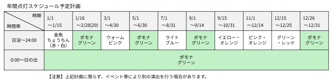 ライトアップの年間点灯スケジュール予定計画