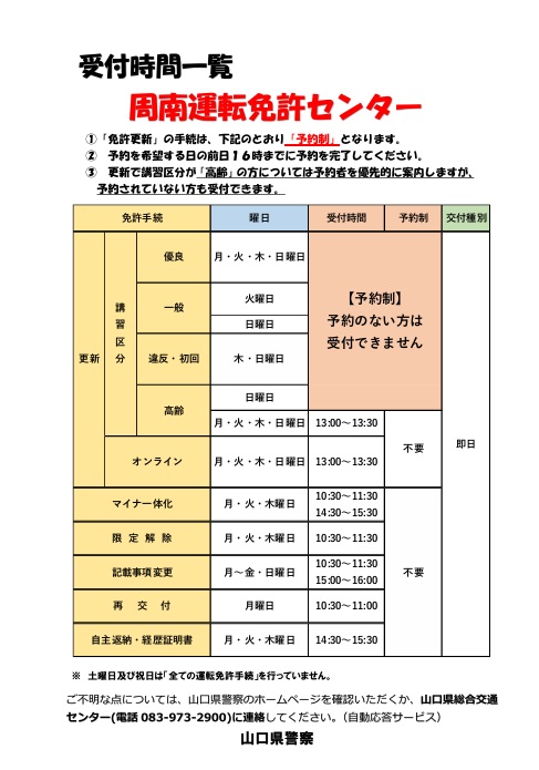 周南運転免許センター受付時間
