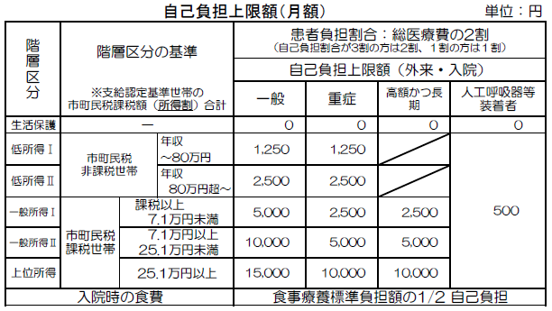 自己負担上限額についての画像