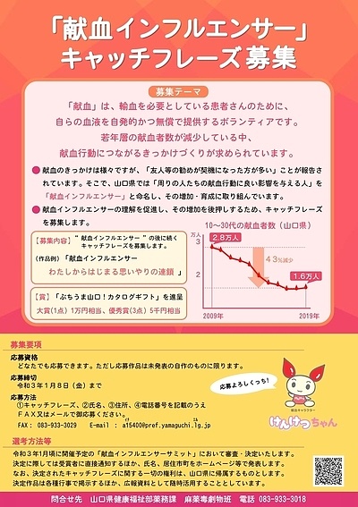 「献血インフルエンサー」キャッチフレーズ募集の画像